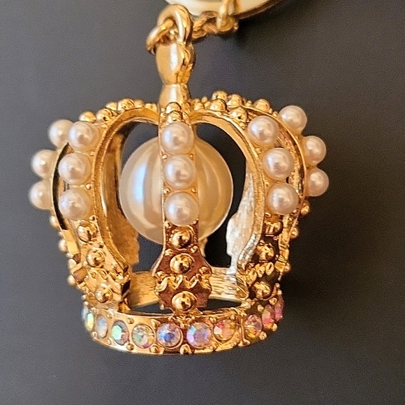 NEW Golden Crown Purse Charm, Crystals and Pearls, 2" x 1.5" - Picture 3 of 5